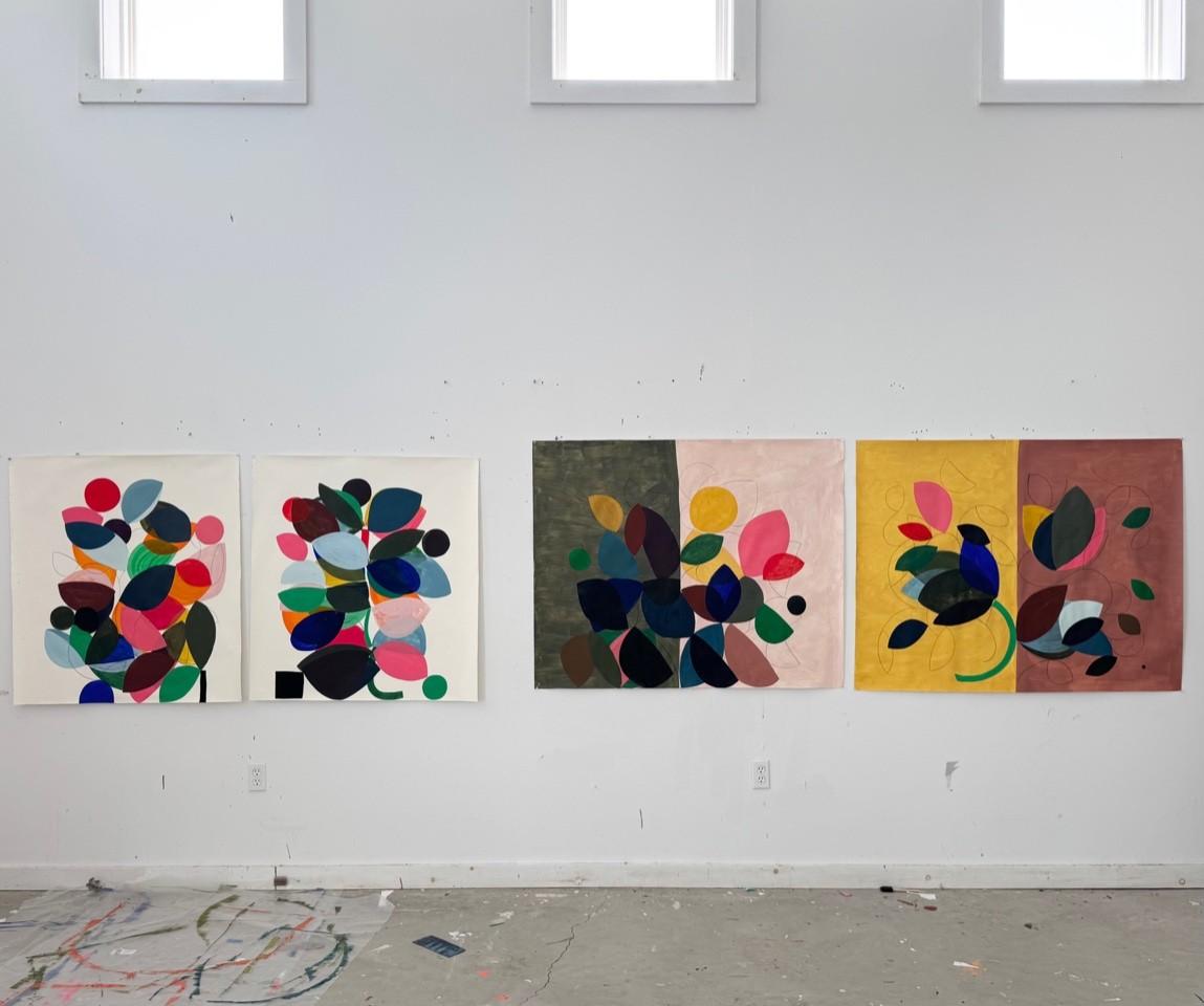 Floral Black Square - Painting by Vicki Sher