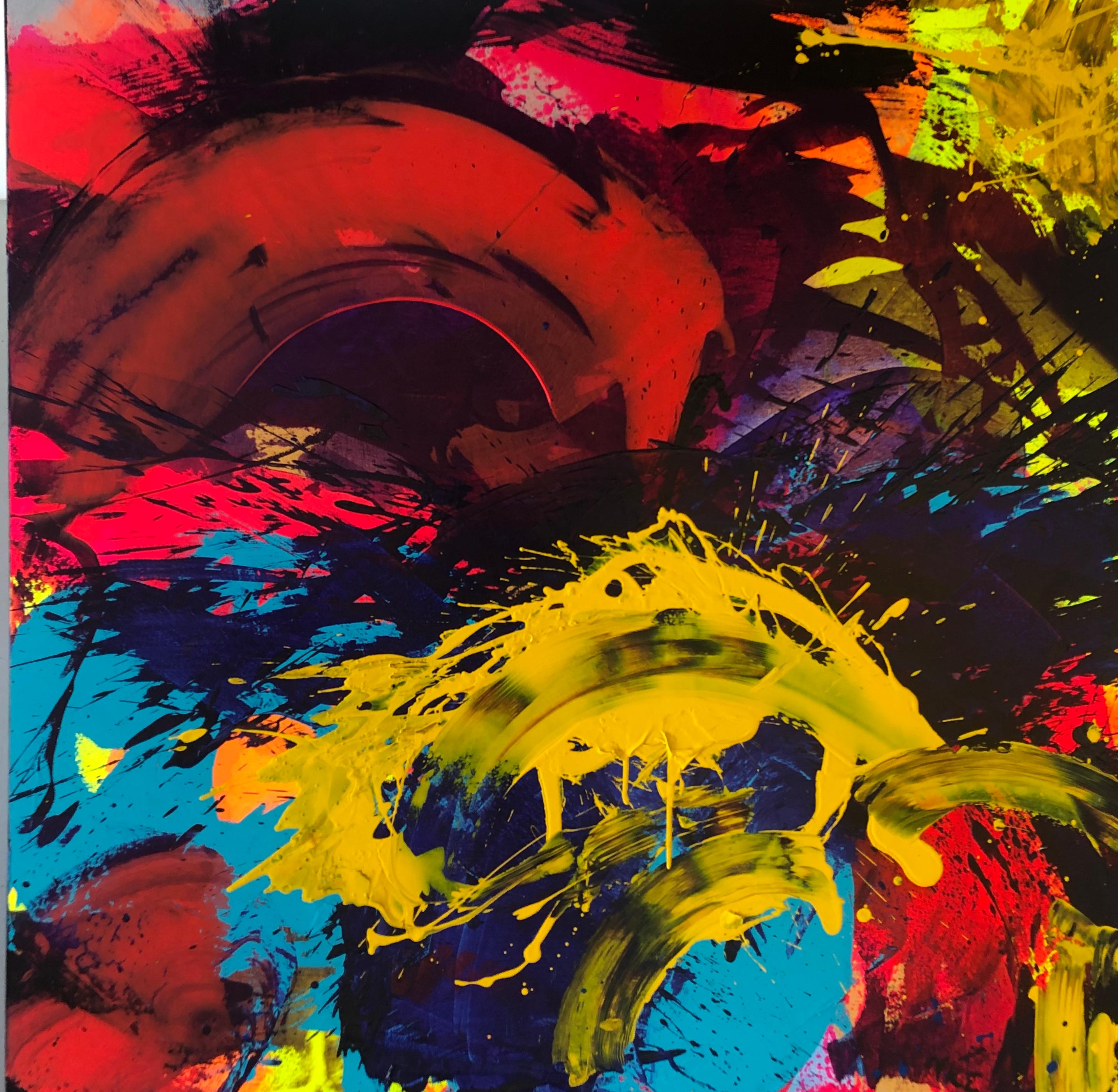 Abstract Acrylic Painting on Canvas Titled “Splash Down” - Black Abstract Painting by Vicki Wilson