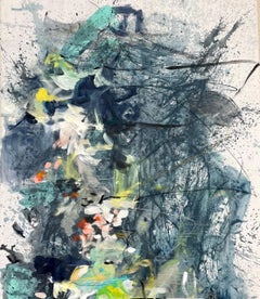 Contemporary Abstract Painting in Blue, Gray and Green Tones by Vicky Barranguet