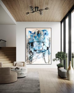 „Dance VI“, großes Gemälde im Stil des abstrakten Expressionismus, Acryl auf Leinwand, 2023, blau