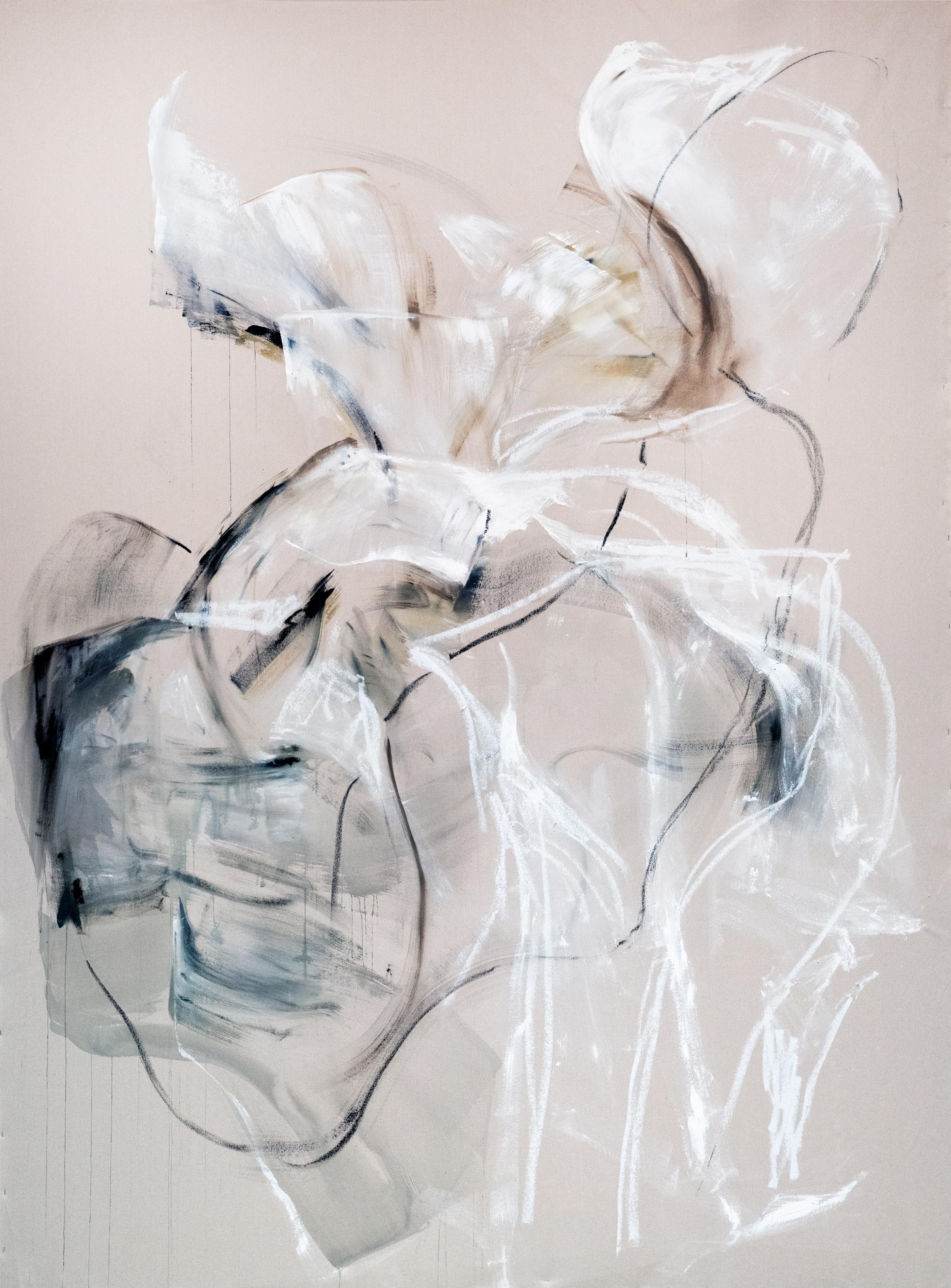 Dance V by Vicky Barranguet, Large Abstract Acrylic Painting Ivory & Black, 2023