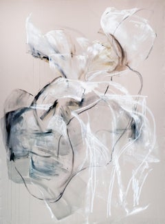 Cuadro acrílico abstracto grande de Vicky Barranguet - Marfil y negro