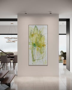 Abstract Botanical Painting in Green and Yellow Gestural Layers Vicky Barranguet