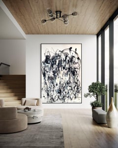 Abstract Expressionist Acrylic Painting by Vicky Barranguet – Black Blue White