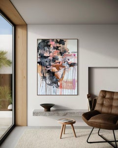 Blush, Black and Ochre Abstract Painting Expressive Contemporary Canvas