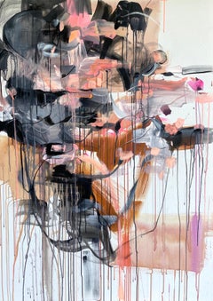 Pittura astratta di colore nero e ocra Tela contemporanea espressiva