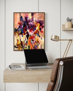Small Abstract Painting in Warm and Vibrant Colors by Vicky Barranguet
