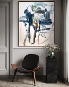 Pittura astratta contemporanea in blu, bianco e toni neutri Vicky Barranguet