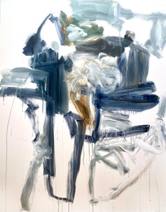 Contemporary Abstract Painting in Blue White and Neutral Tones Vicky Barranguet