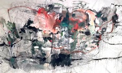 Large Abstract Expressionist Painting Vicky Barranguet with Soft Pink Green Grey