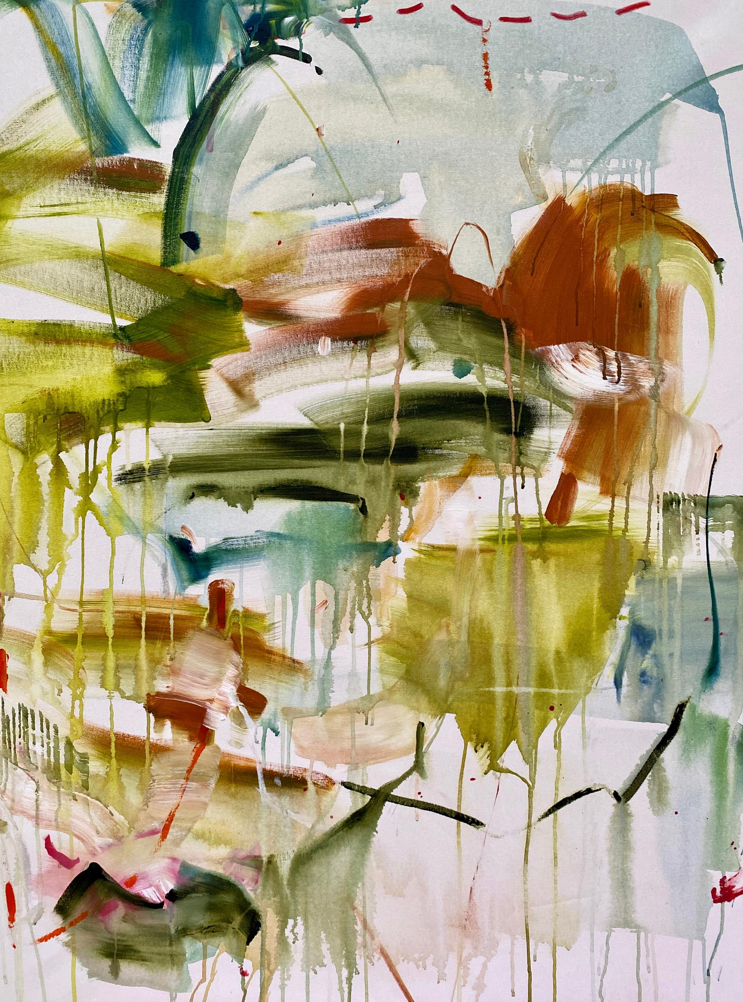 Lolas Light Vicky Barranguet Contemporary Abstract Painting in Green, Ochre 2022
Acrylic on canvas 
48x36in

Vicky Barranguet found her own voice and colorful expression of life, emotions, and music through her studies with master painters, Larry