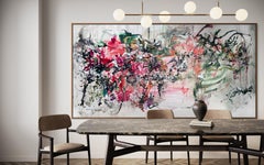 Super Large Abstract Painting in Blush, Green and Charcoal by Vicky Barranguet