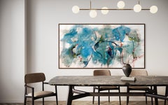 Vicky Barranguet Abstract Painting in Blue and Teal with Lyrical Gestural Forms