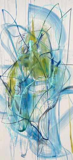 Vicky Barranguet Blue and Green Abstract Painting with Expressive Gestural Brush
