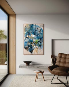 Vicky Barranguet Contemporary Abstract Painting in Blue Teal Soft Neutrals