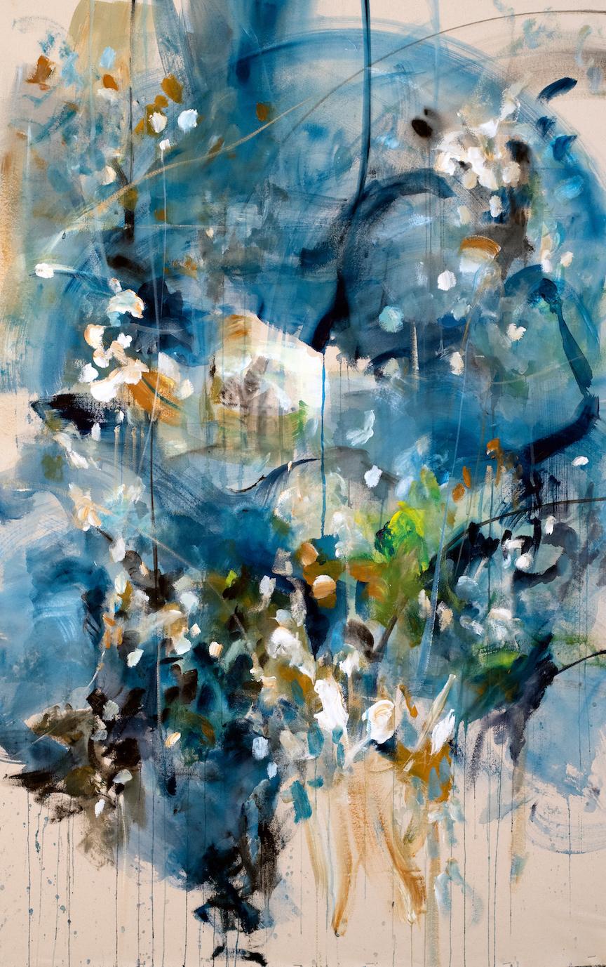 Vicky Barranguet Contemporary Abstract Painting in Blue Teal Soft Neutrals