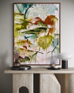 Vicky Barranguet Contemporary Abstract Painting in Green, Ochre and Earth Tones