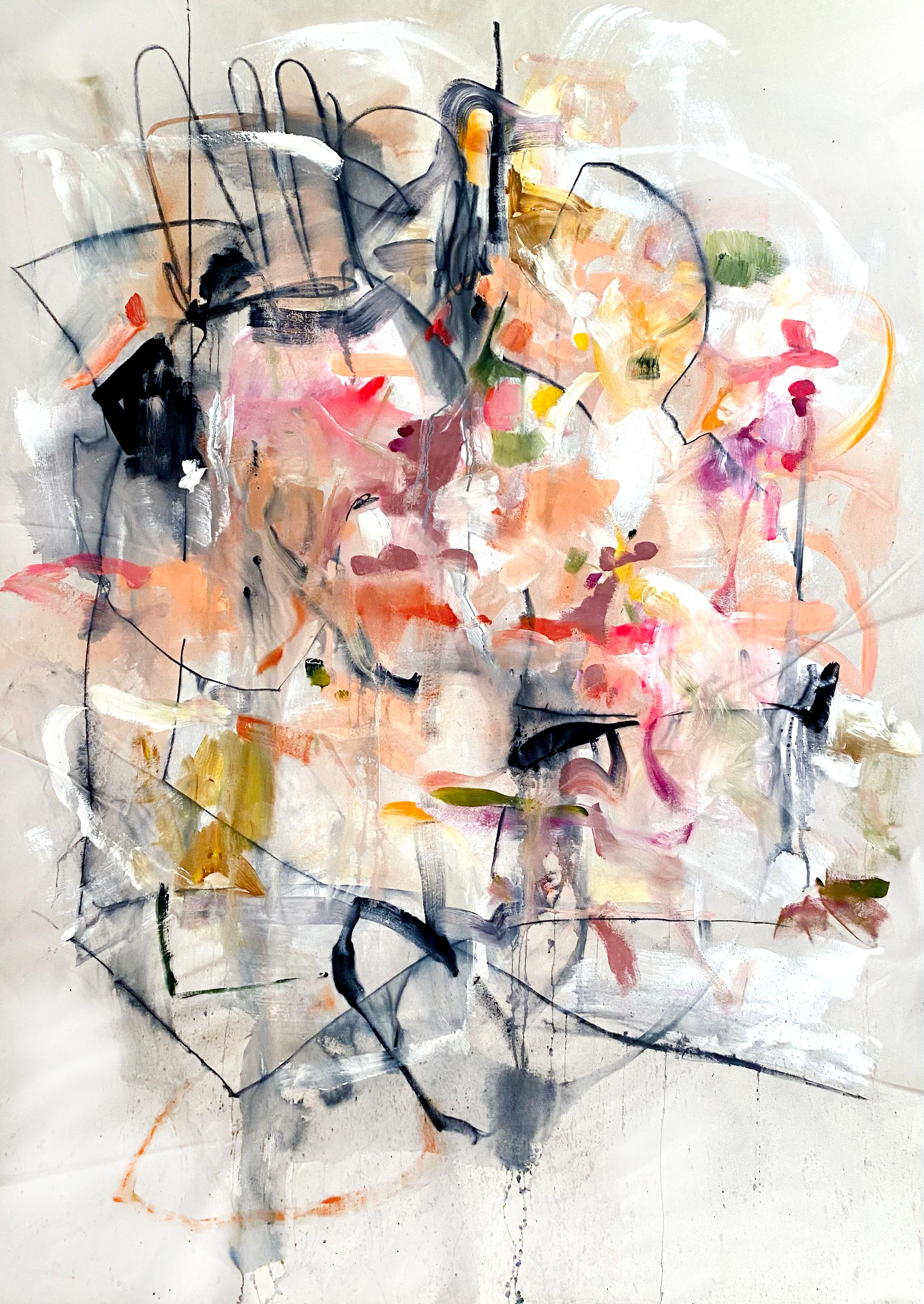 „Brightness“ von Vicky Barranguet – zeitgenössisches großes abstraktes Gemälde in Rosa, 2022
80 x 56 Zoll
Acryl auf Leinwand

Dieses großformatige abstrakte Gemälde von Vicky Barranguet strahlt eine sanfte, leuchtende Energie aus, die durch