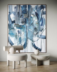 Vicky Barranguet Large Blue Abstract Expressionist Painting with Gestural Drips