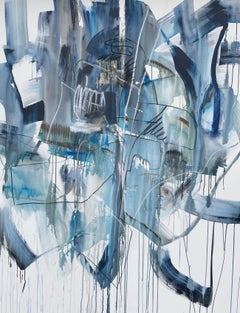 Vicky Barranguet Gran cuadro expresionista abstracto azul con gotas gestuales