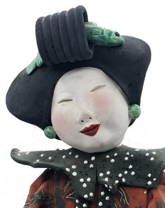 Vicky Choke, Chinese Ceramic Figure of a Lady Serving Fish, Circa 1990