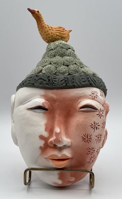 Vicky Choke, Contemporary Painted Ceramic Monk Mask, Circa 1990