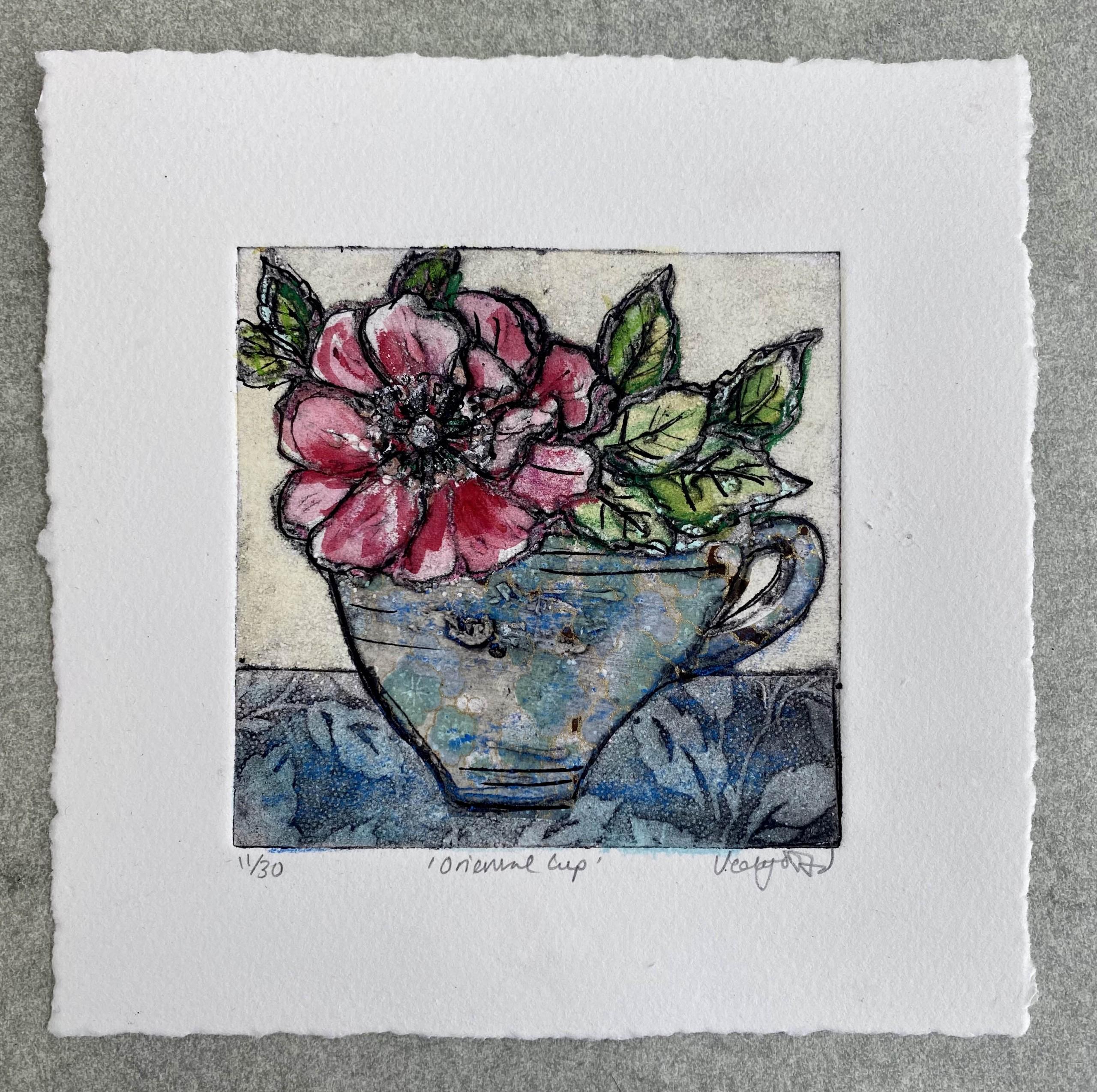 Oriental Cup by Vicky Oldfield, Collagraph print, Handmade print, Still life art For Sale 3