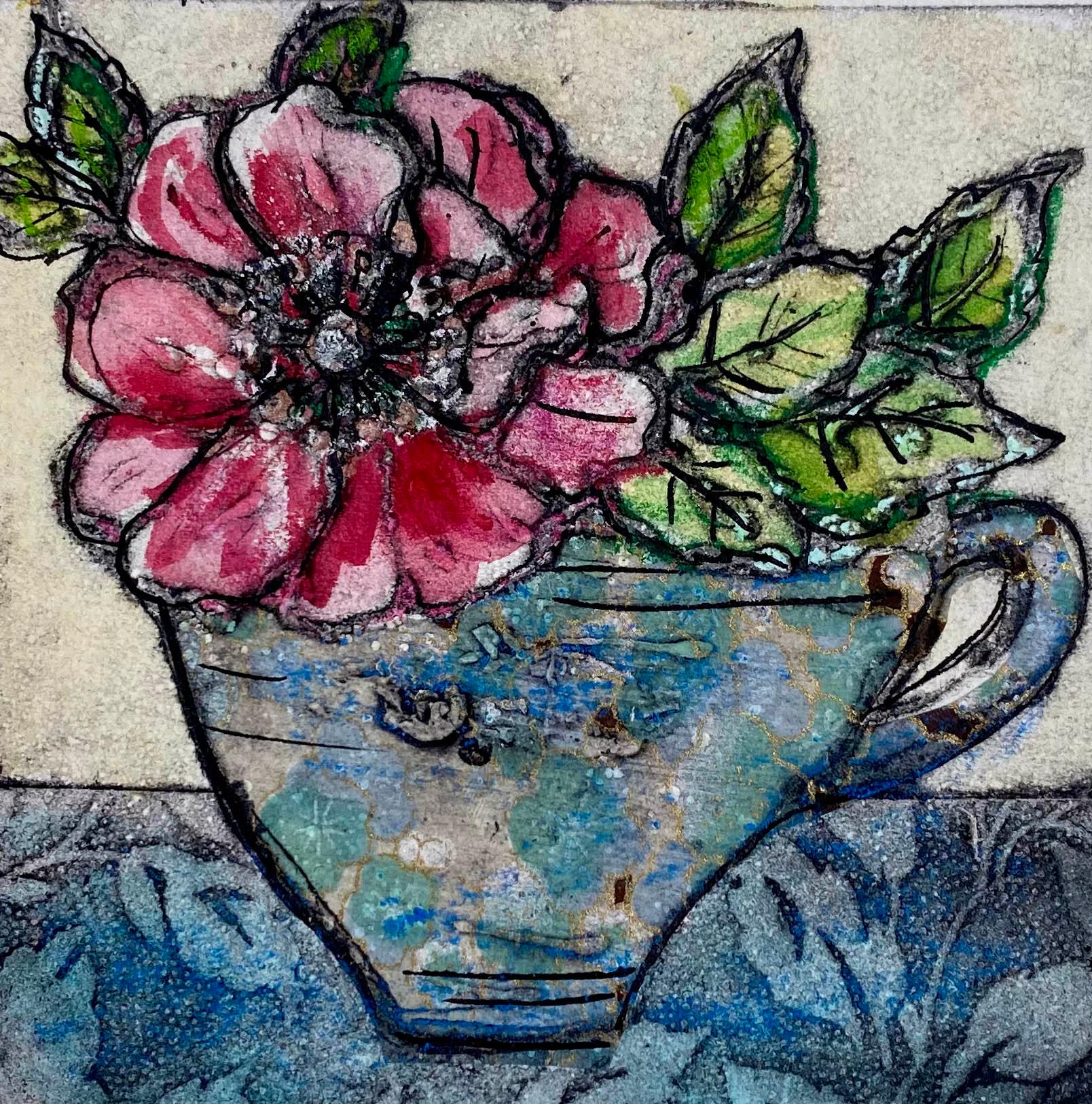 Oriental Cup by Vicky Oldfield, Collagraph print, Handmade print, Still life art For Sale 2