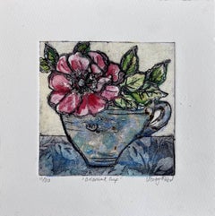 Taza Oriental de Vicky Oldfield, Impresión colagrafica, Impresión hecha a mano, Naturaleza muerta