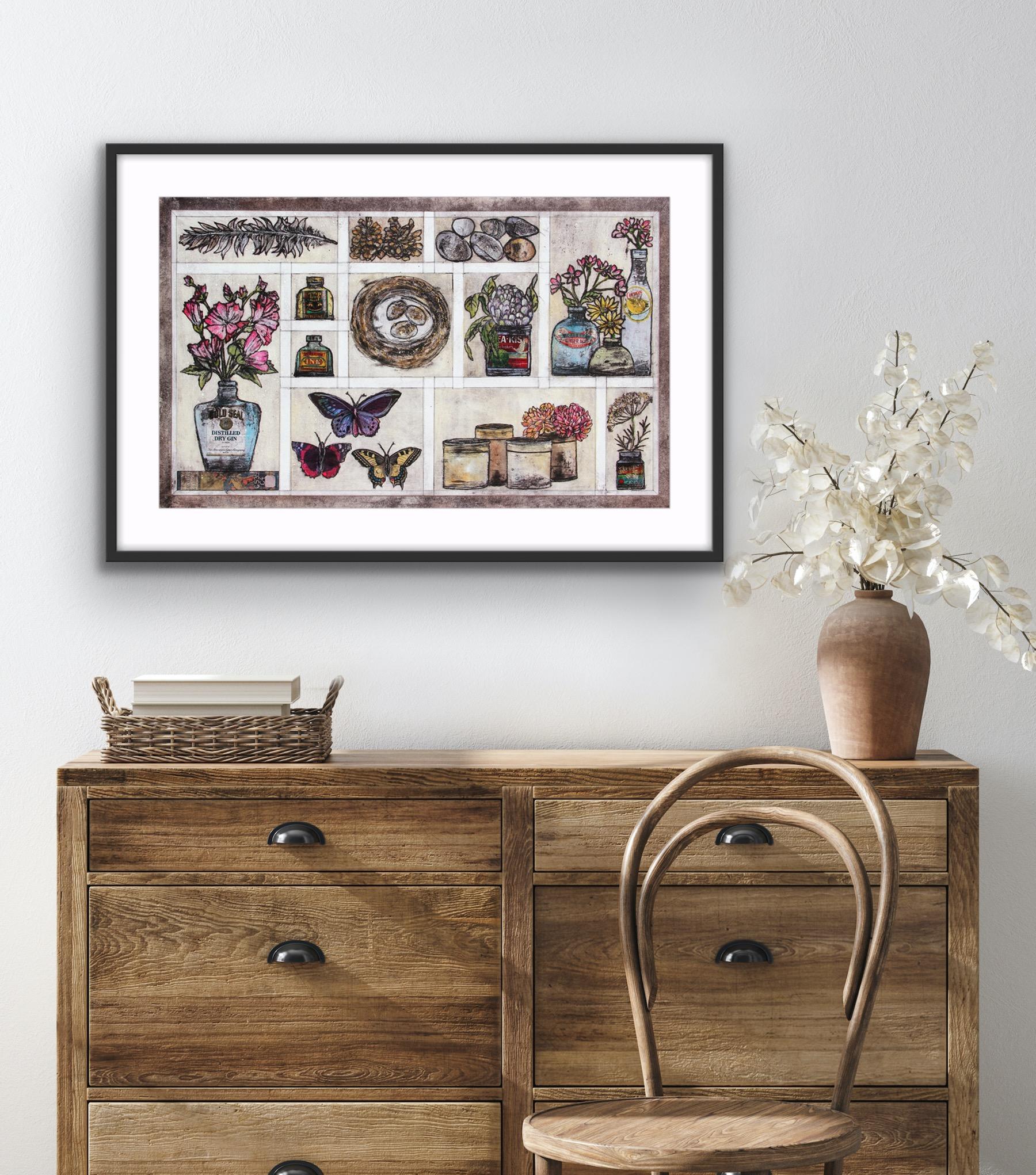 Colección Otoño, Impresión artística en edición limitada, Floral, Flores en macetas, Paisaje - Interior Print Gris de Vicky Oldfield
