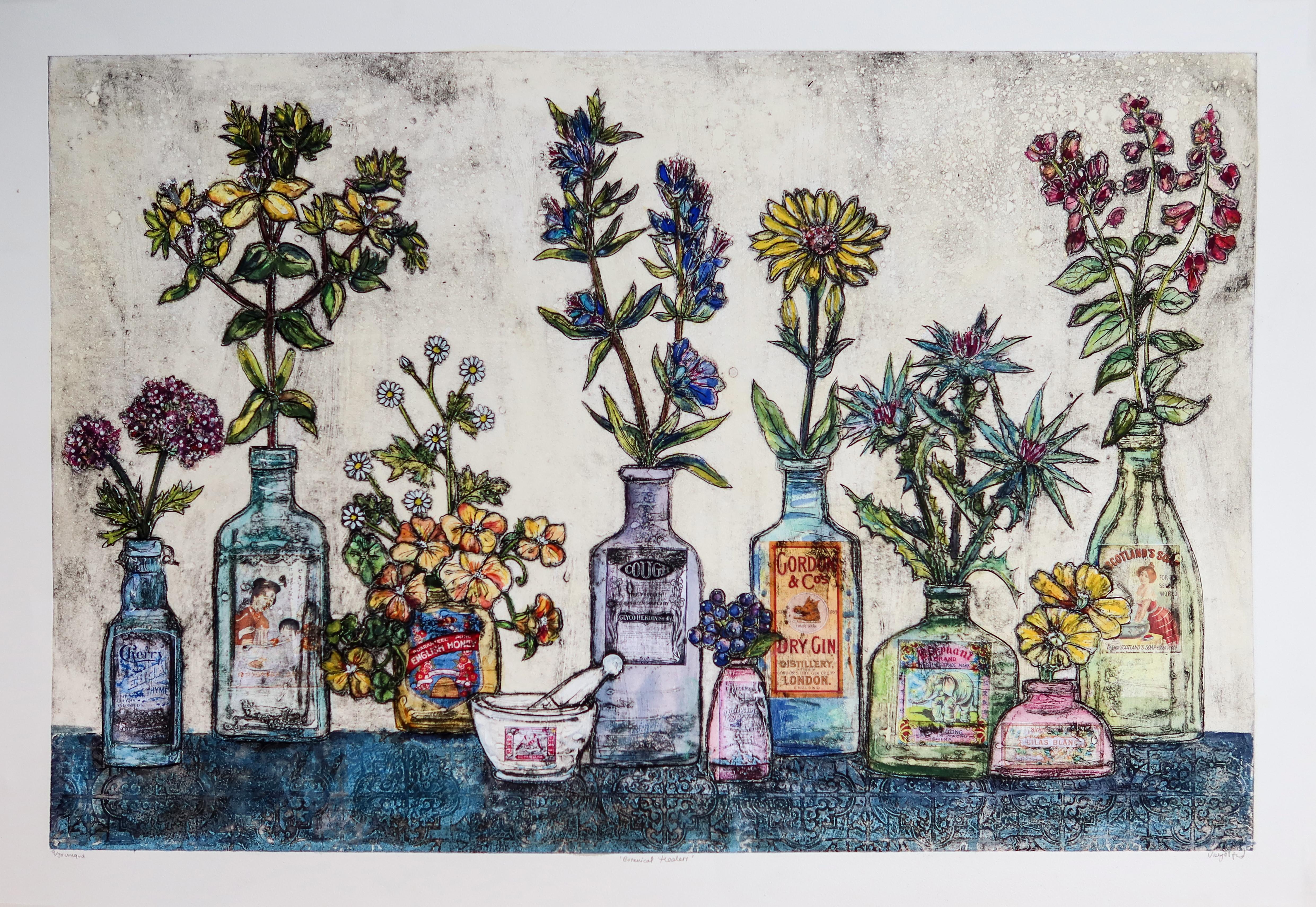 Botanical Healers, still life, flowers, floral  - Print by Vicky Oldfield