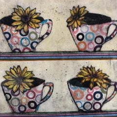 Cups in a row BY VICKY OLDFIELD, Still Life Print, Bright Art, Limited Edition