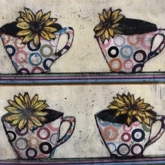 Cups in a Row Collagraph Print by Vicky Oldfield