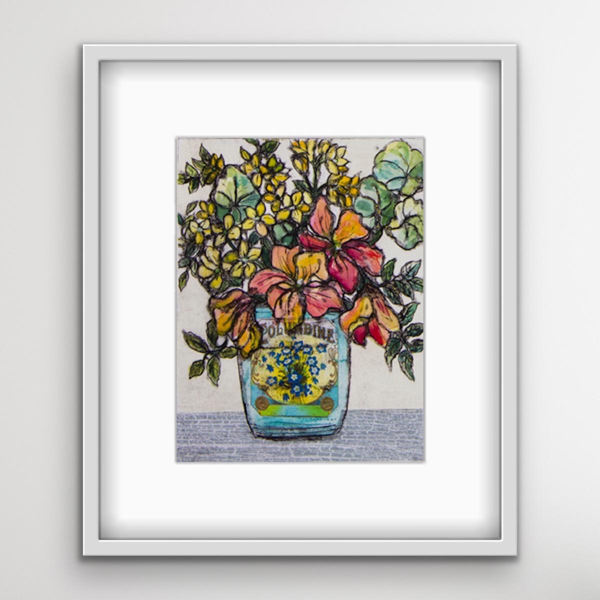 Endless Summer, Still Life Art, Contemporary Floral Art, Affordable Art - Gray Still-Life Print by Vicky Oldfield