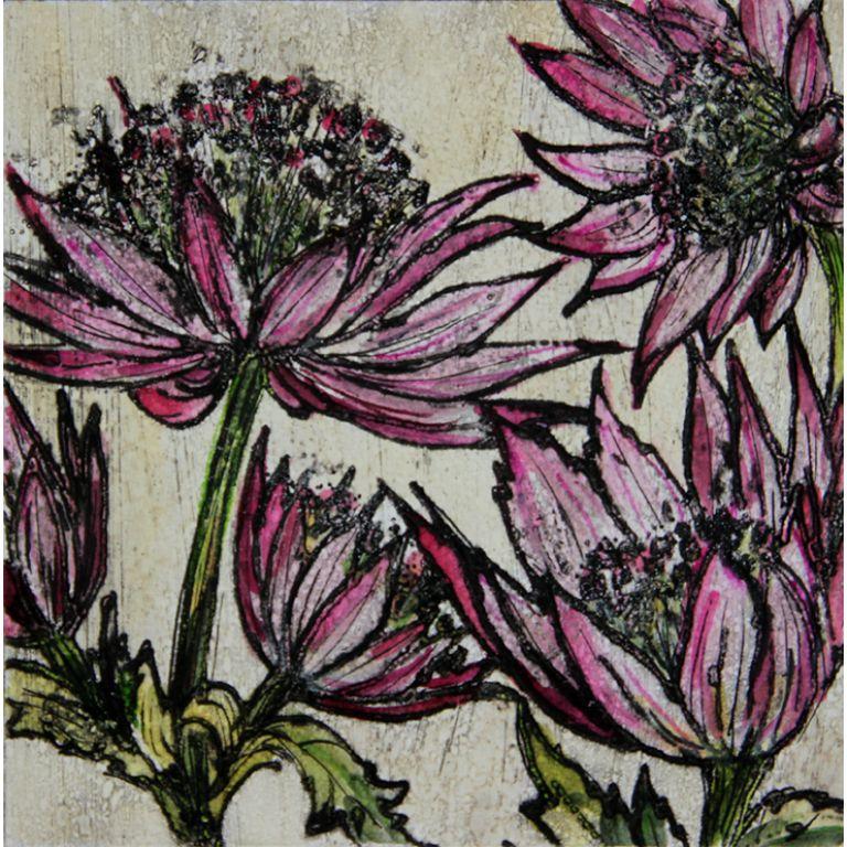 Vicky Oldfield: Hatties Pincushion’ is a Limited edition hand coloured collagraph.
Each print is individually painted, making every one unique.
This work is an Edition of 20.

Vicky Oldfield the artist is renowned for her distinctive pictures; the