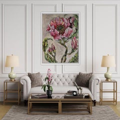 Look at me, impression de fleurs roses et grises en édition limitée, Collographe Flower Art