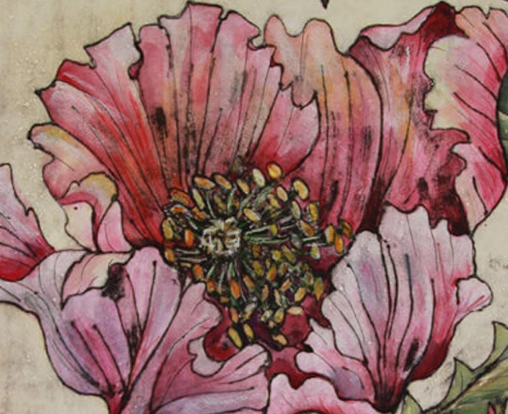Look at me, rosa und grauer Blumendruck in limitierter Auflage, Collograph Flower Art (Zeitgenössisch), Print, von Vicky Oldfield
