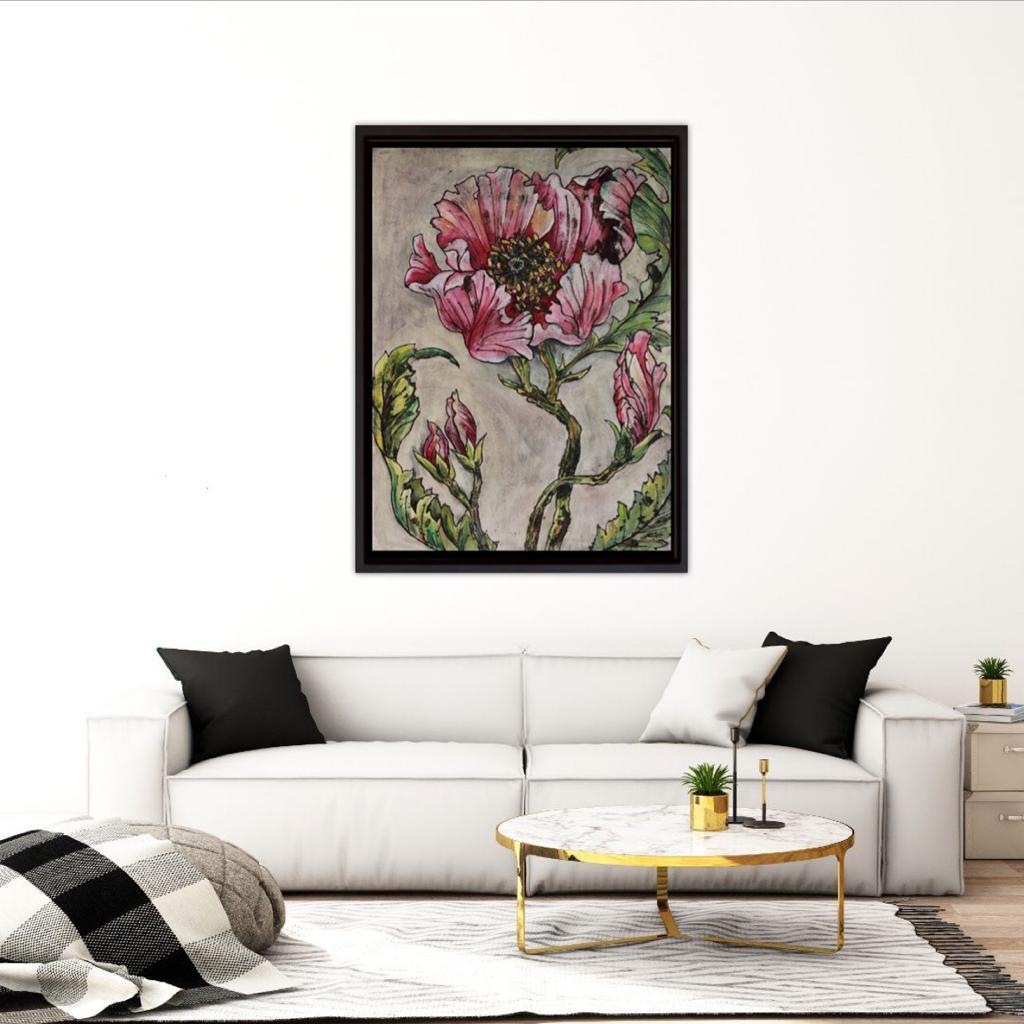 Mírame, impresión de flores rosas y grises en edición limitada, Collograph Flower Art en venta 2