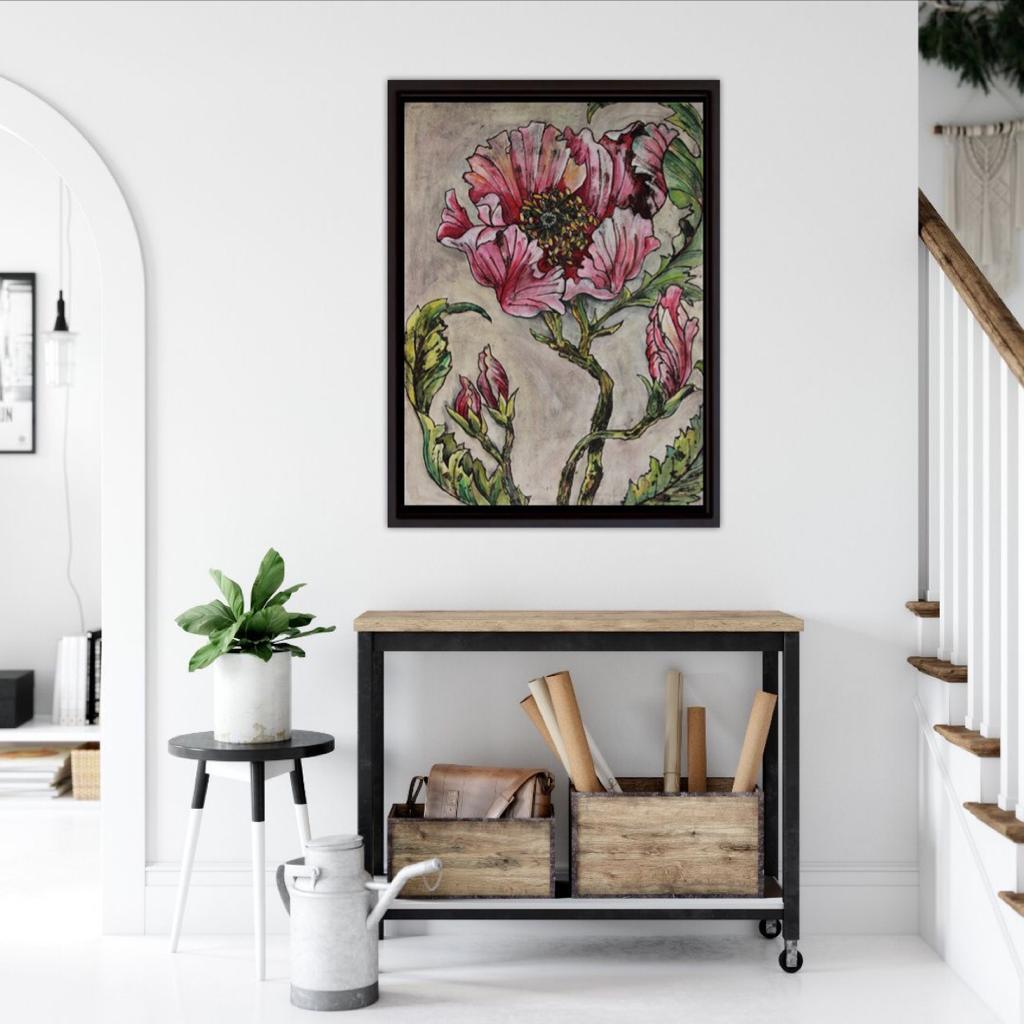 Mírame, impresión de flores rosas y grises en edición limitada, Collograph Flower Art en venta 3