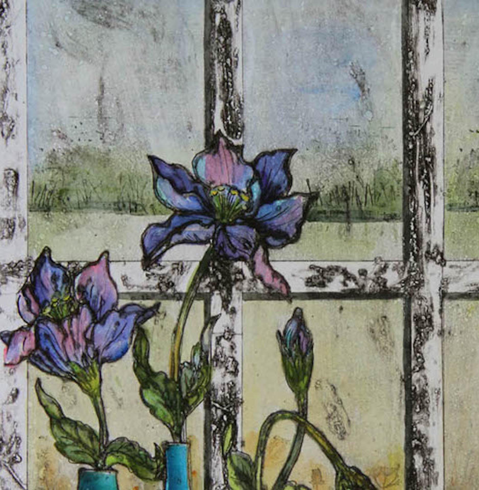 Sul mio davanzale DA VICKY OLDFIELD, Arte floreale, Arte luminosa, Stampa natura morta - Print di Vicky Oldfield
