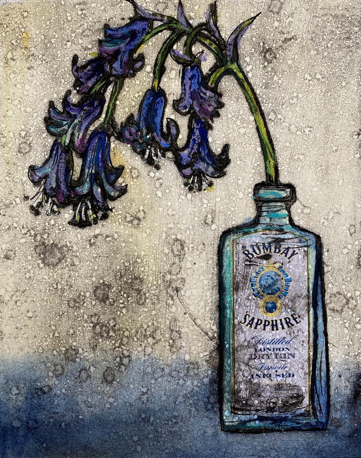 Quiet Beauty and Sunflower in a Bottle, Art print, Flowers, Floral, Still life  - Contemporain Print par Vicky Oldfield