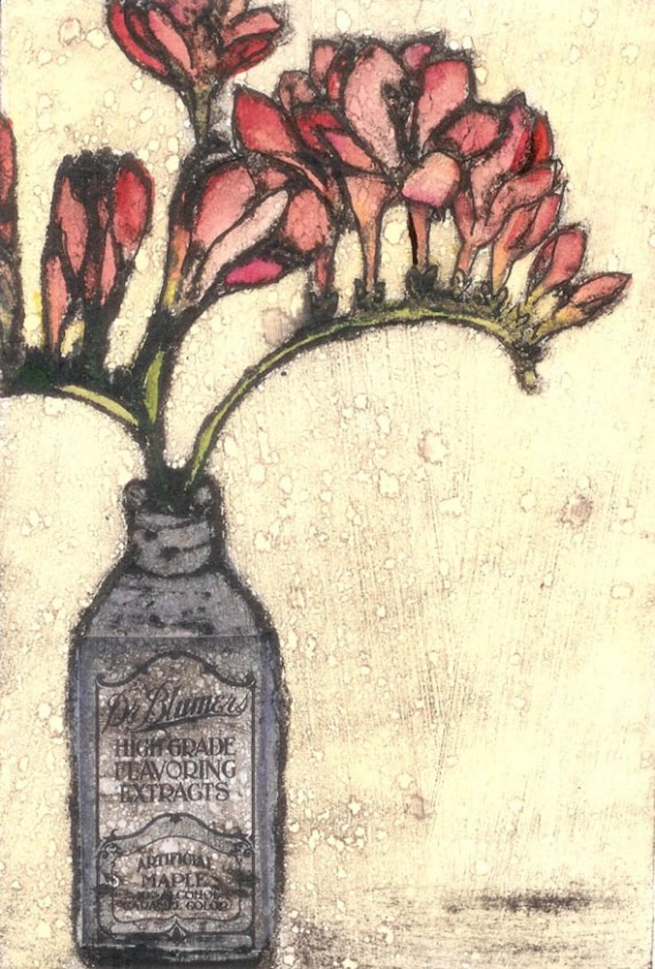 Small Bottles two by Vicky Oldfield [2014]
limited edition

Collagraph

Edition of 30

Image size: H:18 cm x W:12 cm

Complete Size of Unframed Work: H:24 cm x W:18 cm x D:0.1cm

Sold Unframed

Please note that insitu images are purely an indication