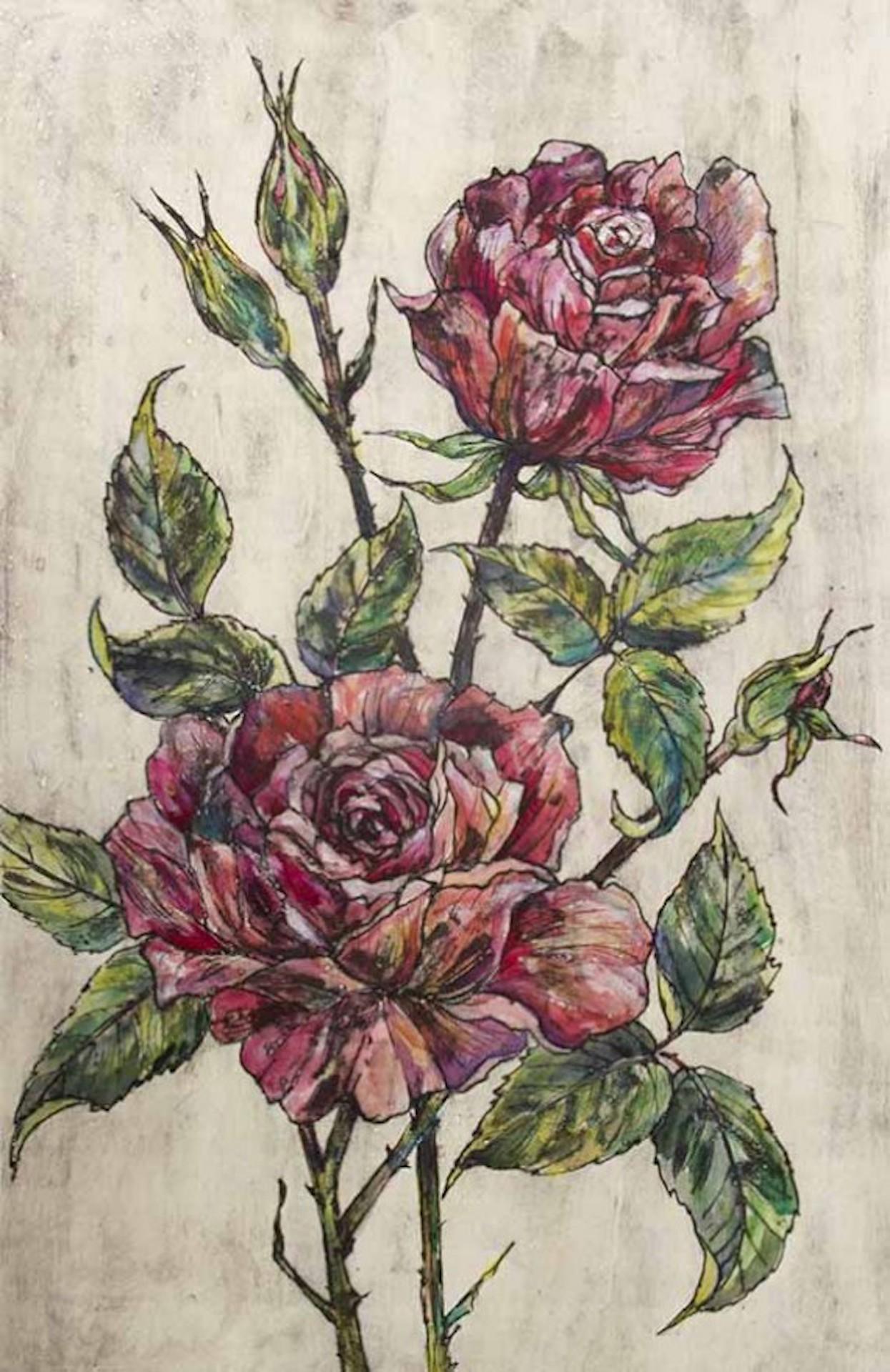 Vicky Oldfield, Garden Roses, Floral Art, Limited Edition Print, Affordable Art