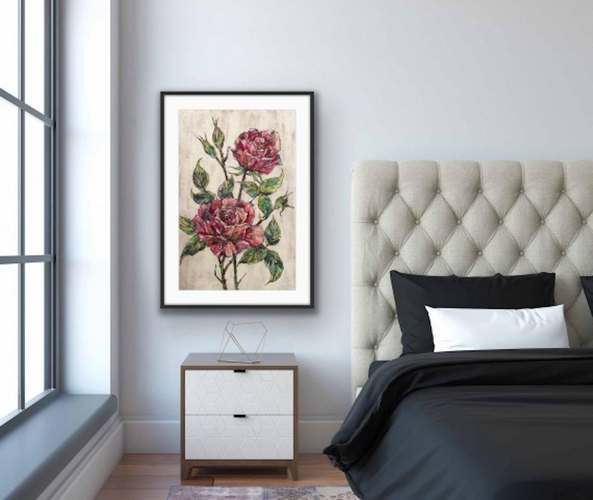 Garden Roses by Vicky Oldfield [2019]
Limited Edition
Collagraph
Edition of 20
Image size: H:90 cm x W:60 cm
Complete Size of Unframed Work: H:102 cm x W:72 cm x D:0.1cm
Sold Unframed
Please note that insitu images are purely an indication of how a