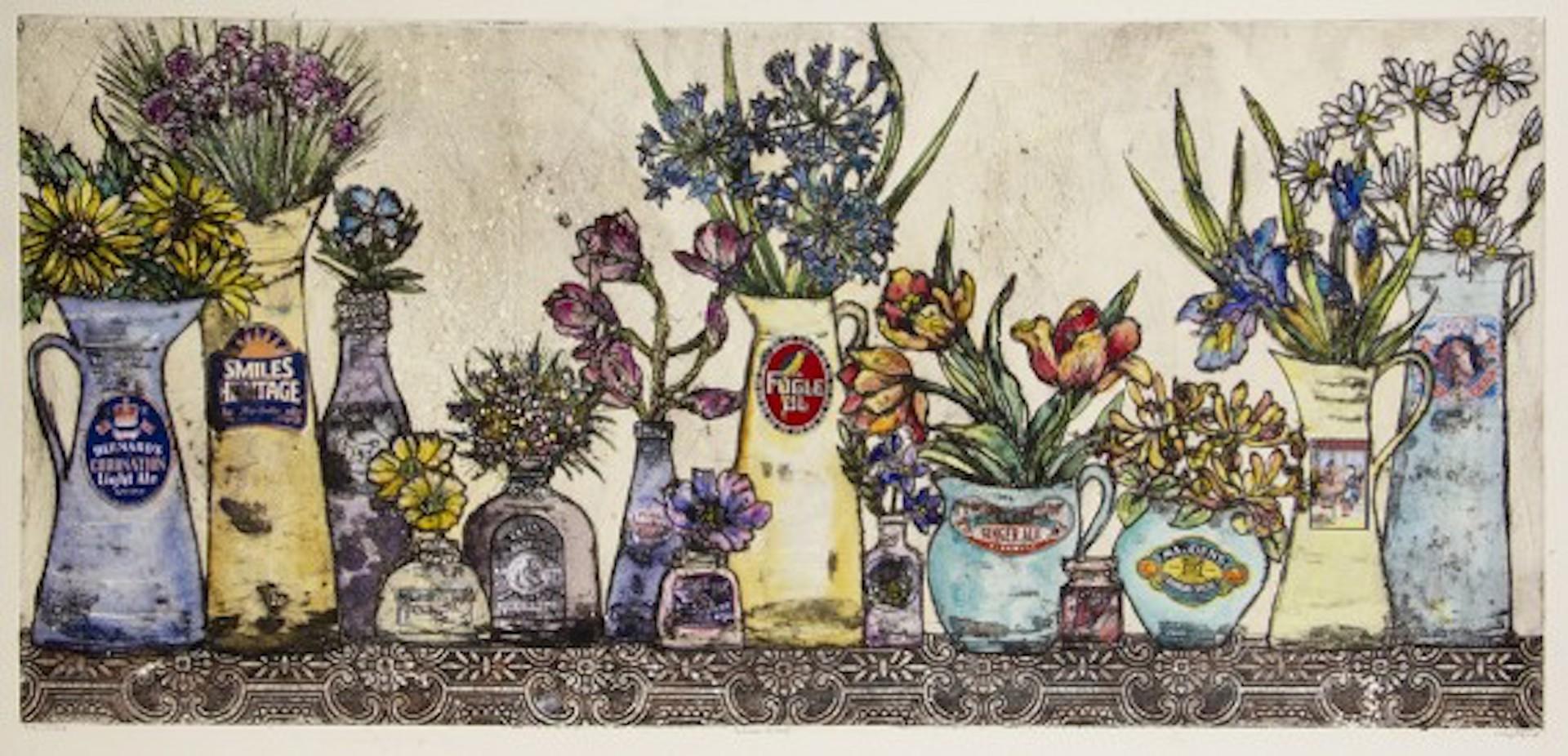Vicky Oldfield, Garten zu Vase, Druck in limitierter Auflage, Blumenstillleben im Angebot 1