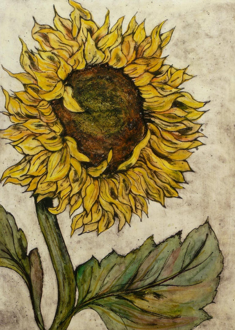 Vicky Oldfield, Summer Breeze, Affordable Art, Floral Art, Sunflower Print - Brown Still-Life Print by Vicky Oldfield