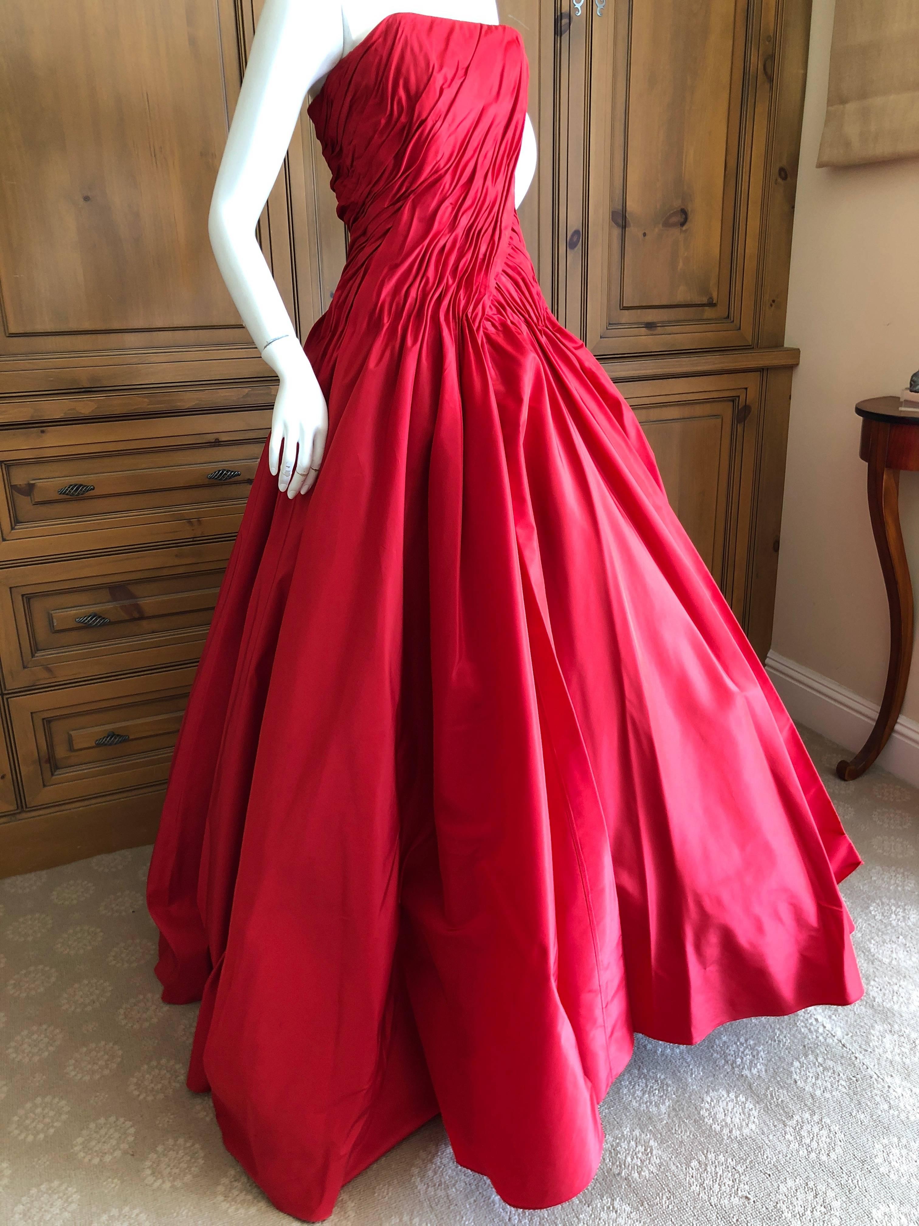 Vicky Teil Couture Paris 70's Red Silk Ballgown w Four Petticoats and Shawl Wrap In Excellent Condition In Cloverdale, CA