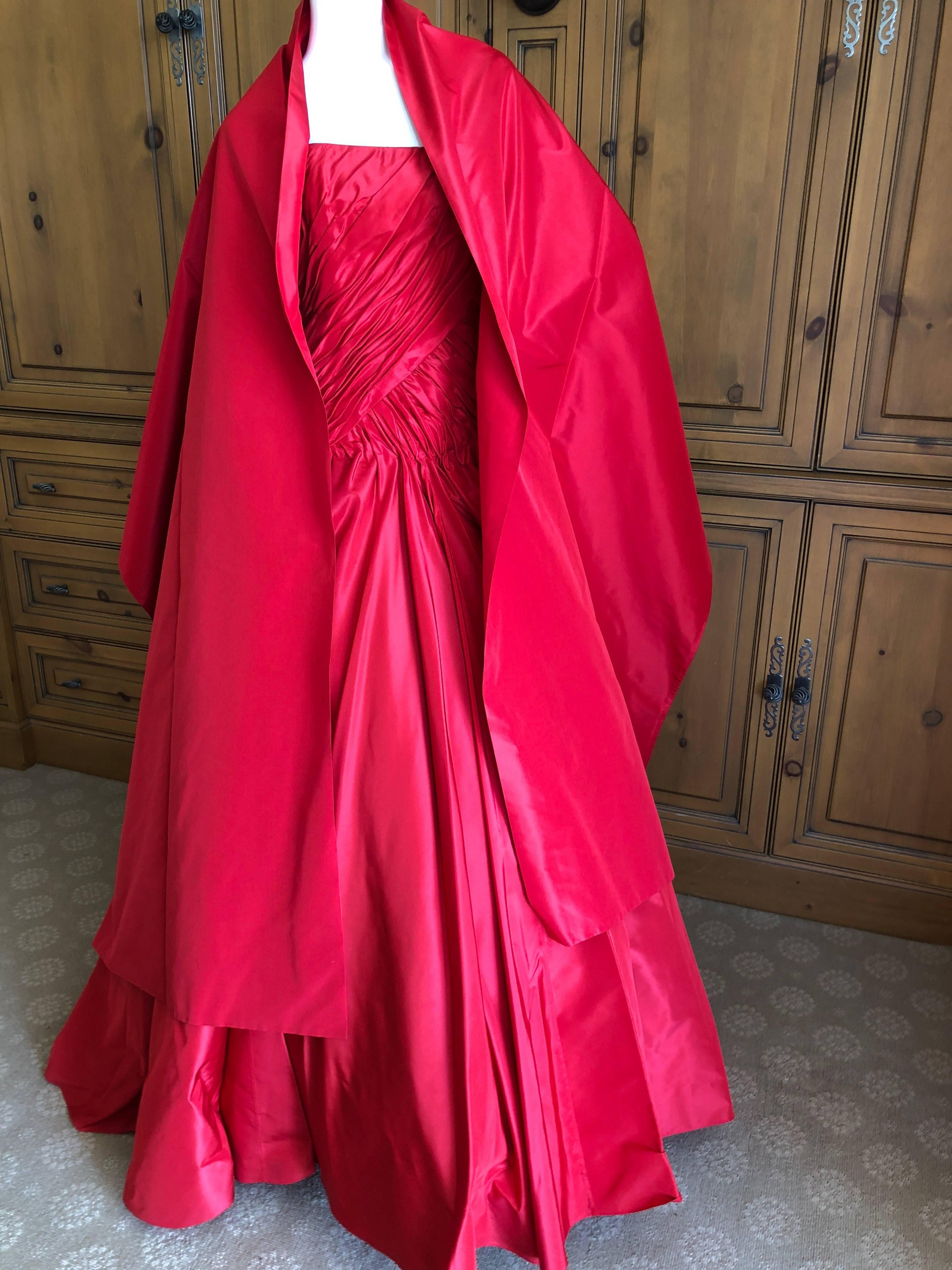 Vicky Teil Couture Paris 70's Red Silk Ballgown w Four Petticoats and Shawl Wrap 3