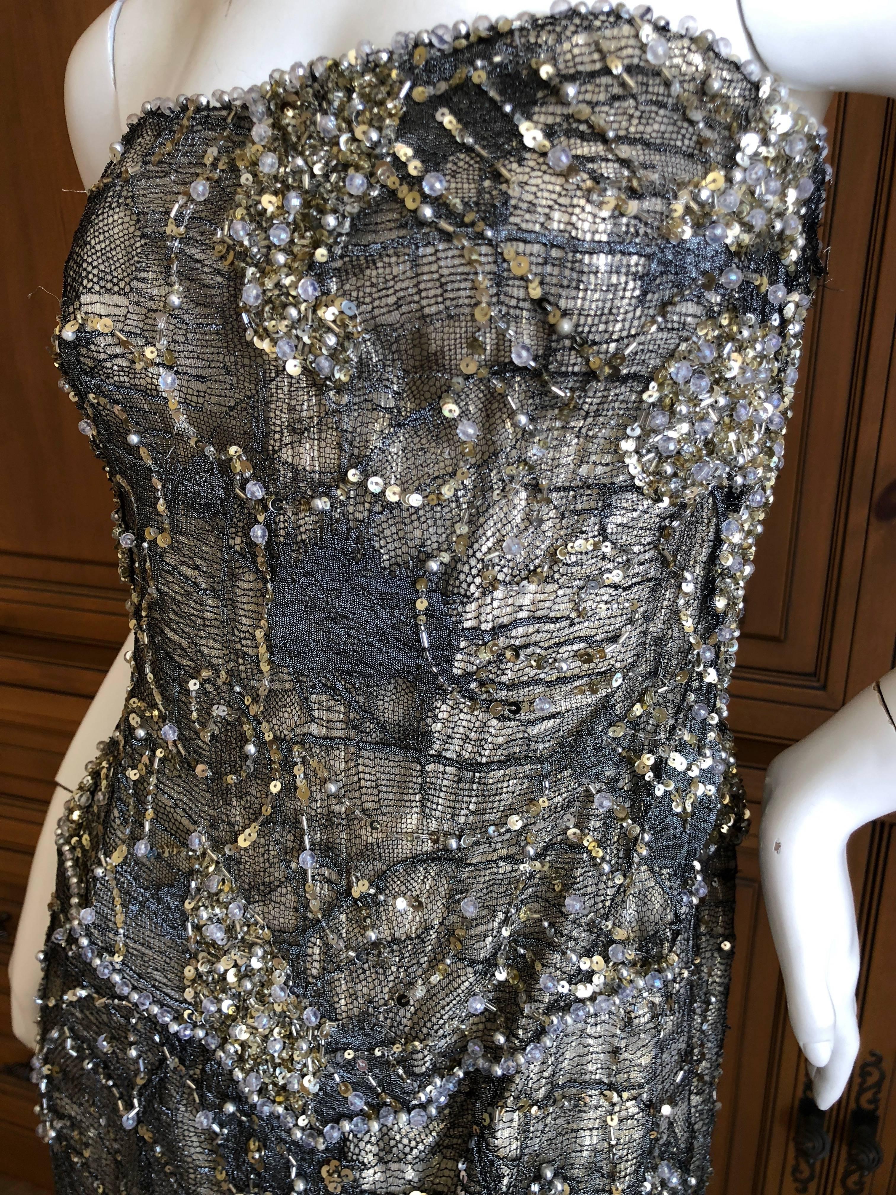 Vicky Teil Couture Paris Bergdorf Goodman Gold Corseted Strapless Beaded Dress For Sale 5