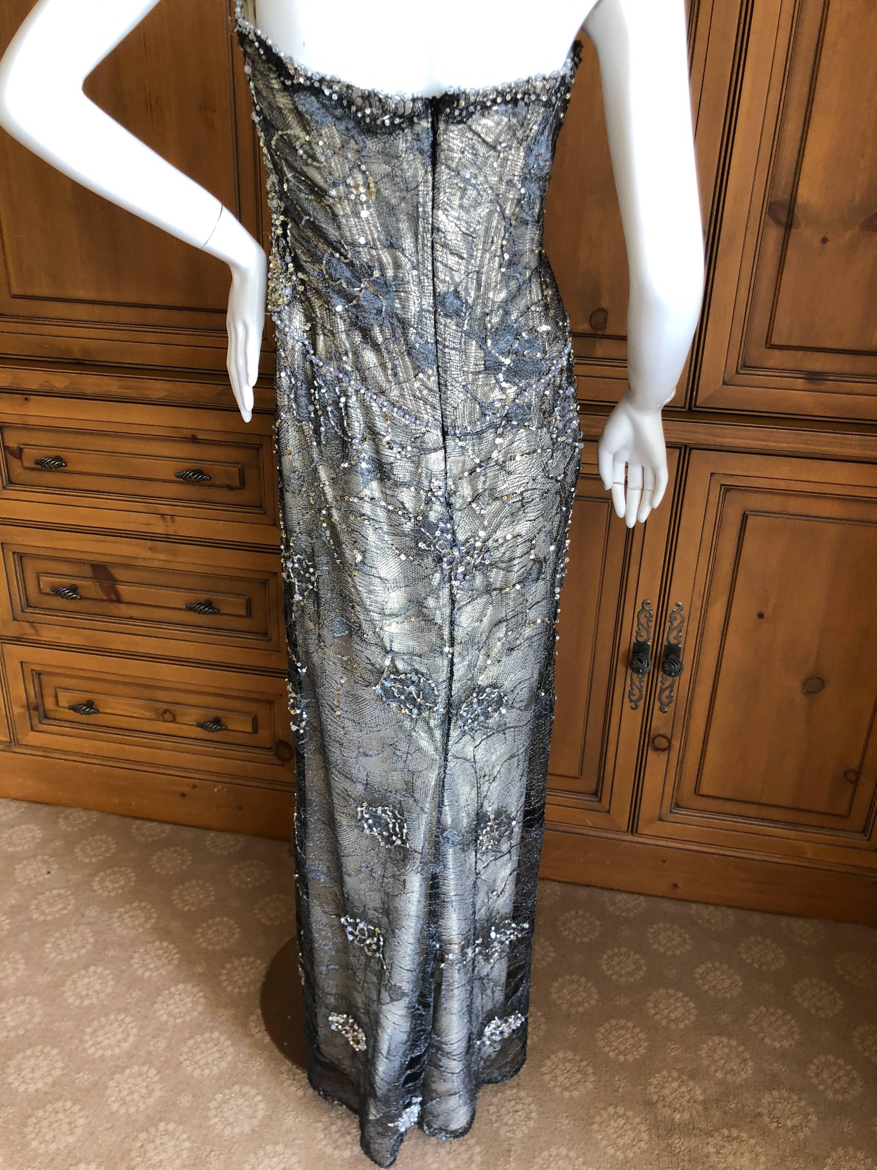 Vicky Teil Couture Paris Bergdorf Goodman Gold Corseted Strapless Beaded Dress For Sale 6